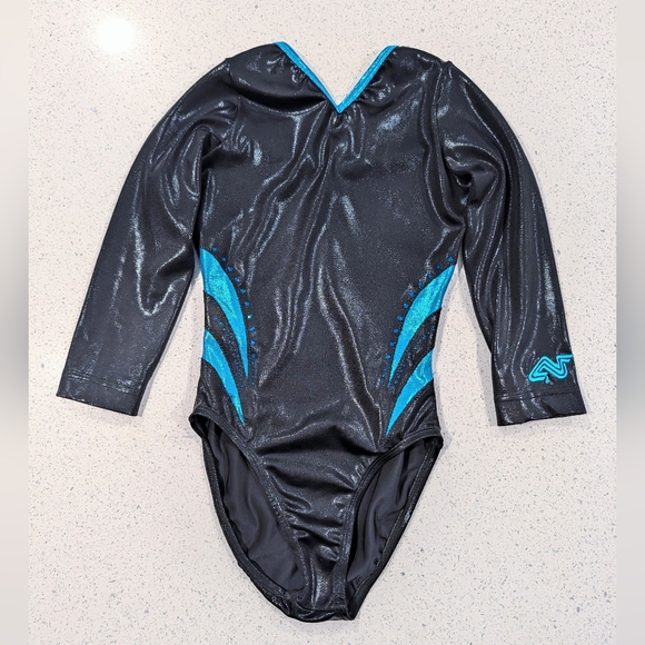 COMPETITION Alpha Child Large Gymnastics Dance Leotard Long Sleeve RHINESTONES - Picture 1 of 9